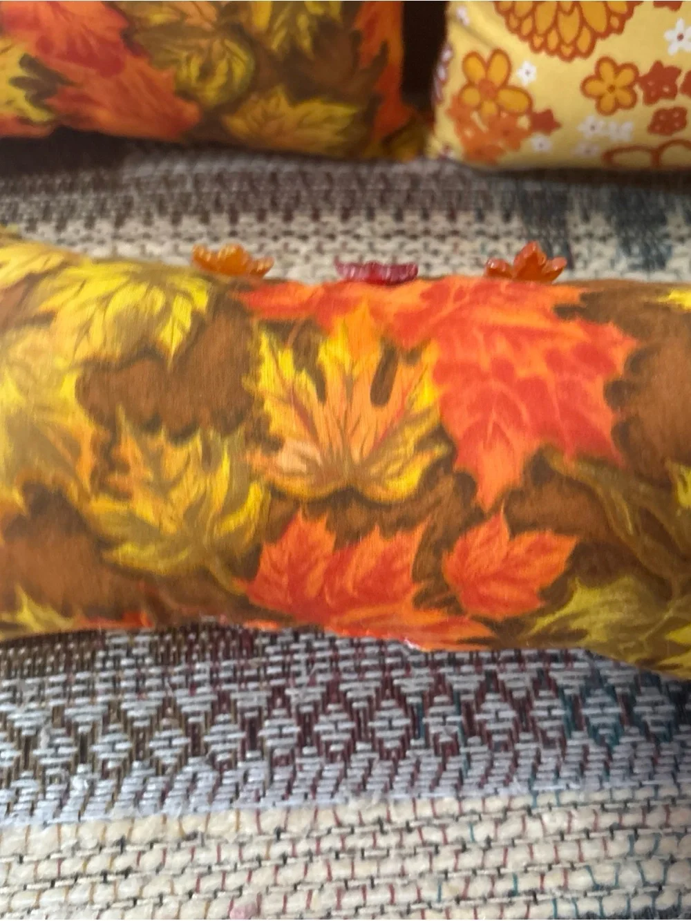 Autumn Leaf Floral Lumbar Pillows pack of 3 handmade new Yellow Orange Brown